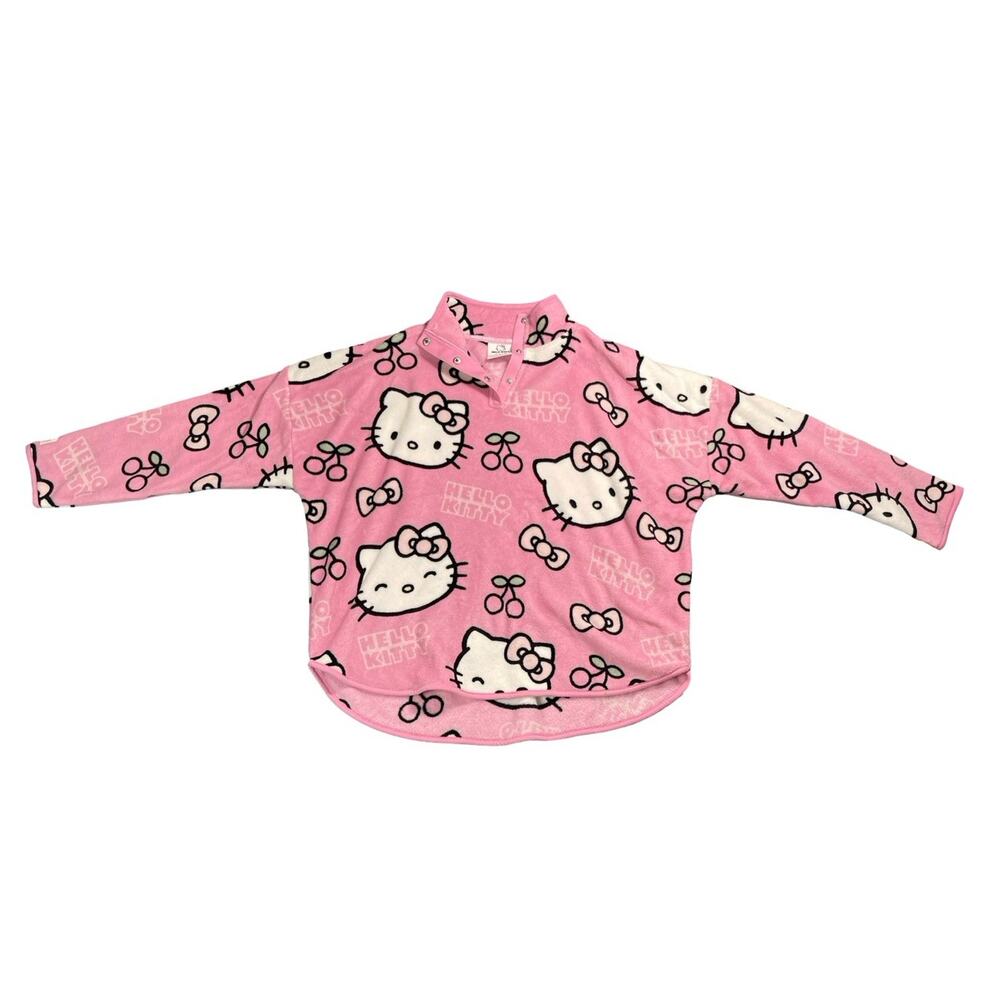 Hello Kitty Fleece Pink Long Sleeve Jacket Size Medium Nightwear All Over Print